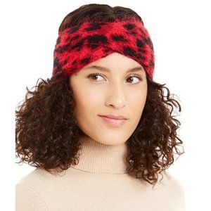 DKNY Fuzzy Animal Print Knit Twist Headband RED
